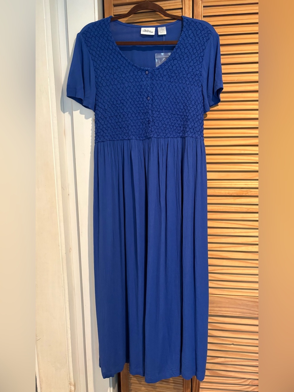 The Vermont Country Store Royal Blue Smocked Rayon Maxi Dress Boho Cottagecore